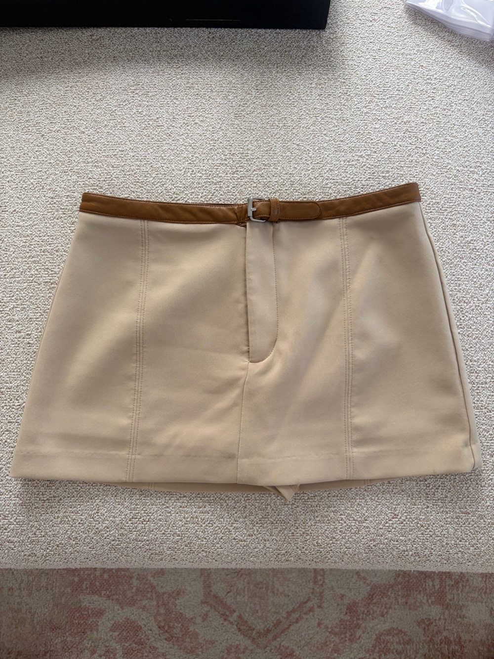 Zara Beige Mini Skirt with Leather Buckle